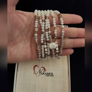 Nakamol White and Gold Beaded Bracelet Set